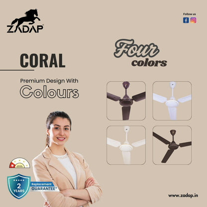 Energy efficient ZADAP Coral ceiling fan in royal brown color