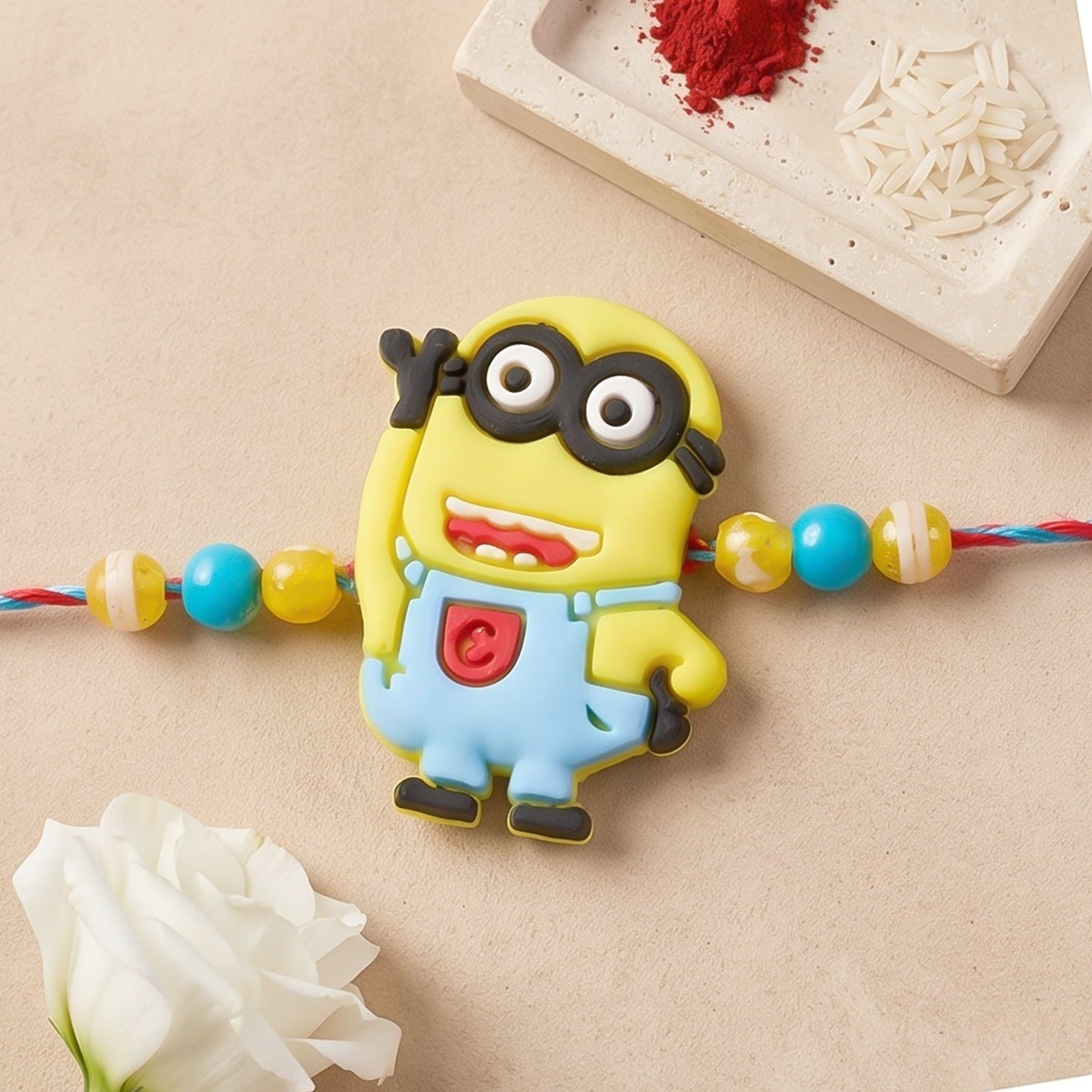 Cartoon Character Kids Rakhi with Playful Beaded Detailing Work (5pcs)