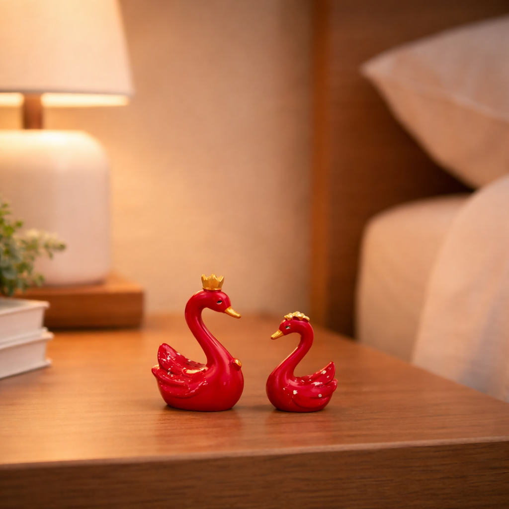 Royal Red Swan Couple Decorative Showpiece for Home & Bedroom Decor