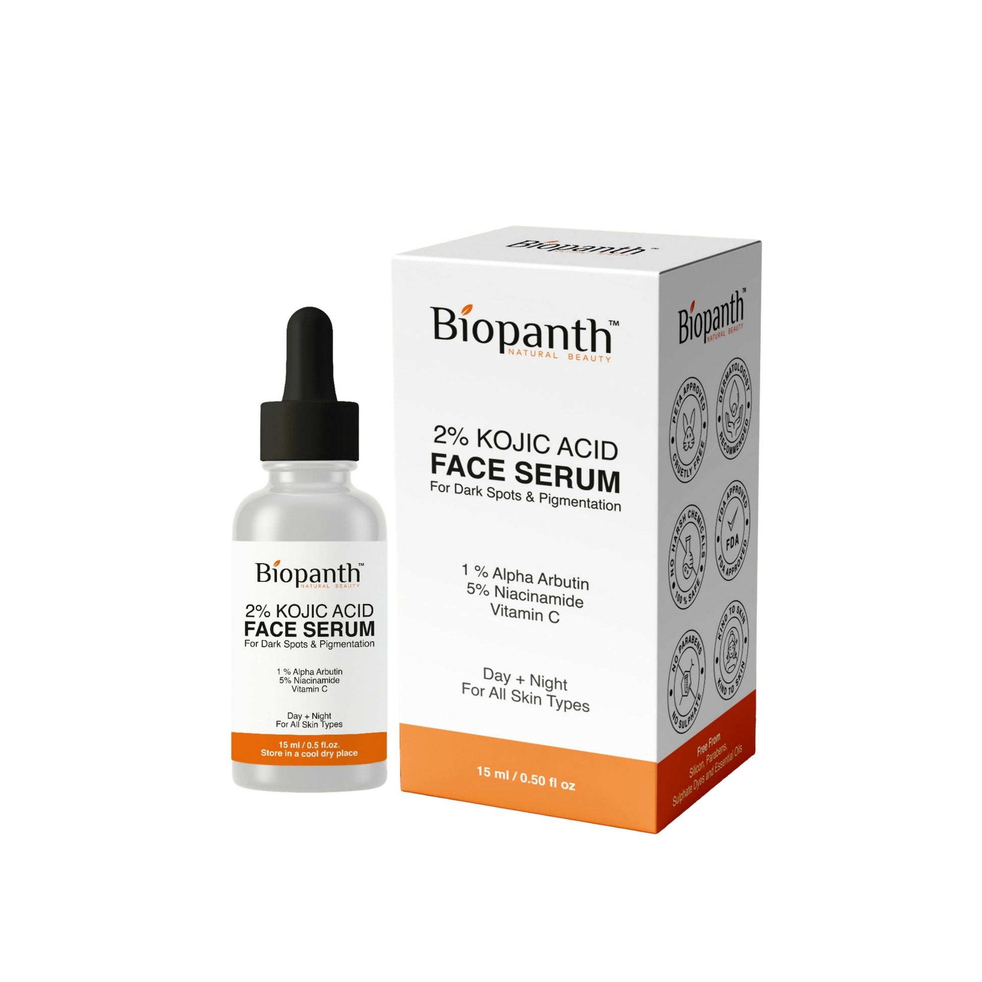 2% Kojic Acid Face Serum with Vitamin C for Dark Spots Glow All Skin Types (15 ml)