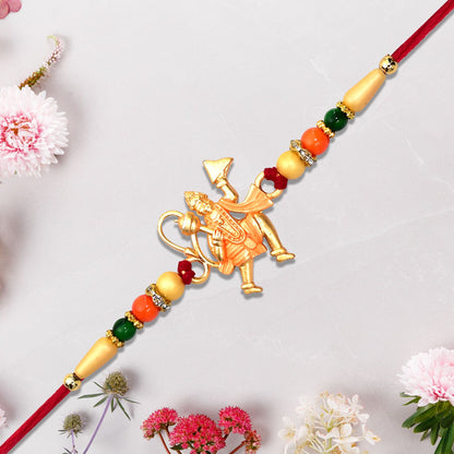 Golden Hanuman Ji Motif Enamel Pearl Beads Traditional Rakhi (5pcs)