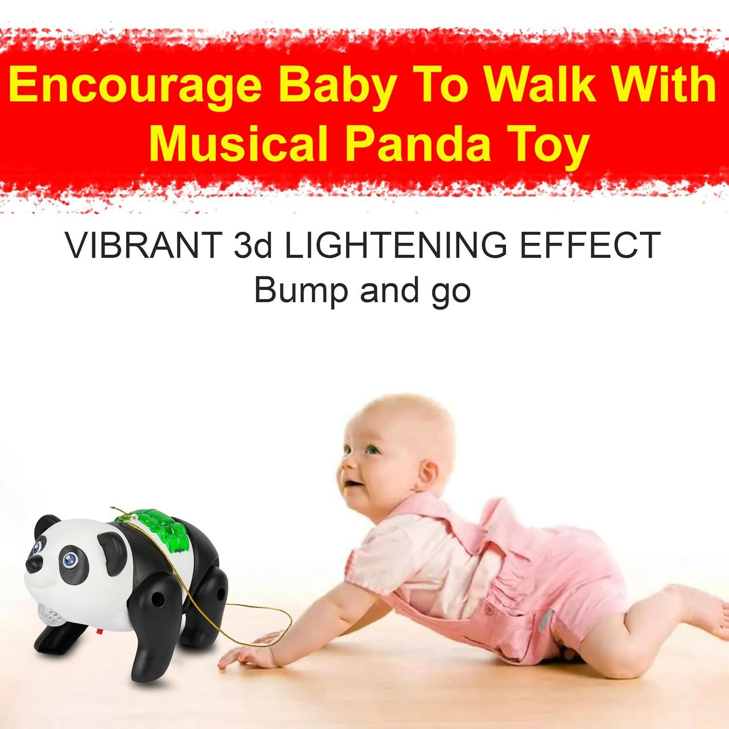 Close up of Crawling Panda toy multicolor light details