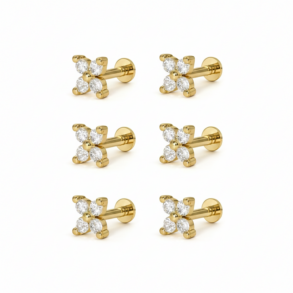 Threaded flat-back posts of gold plated flower stud earrings ensuring secure fit