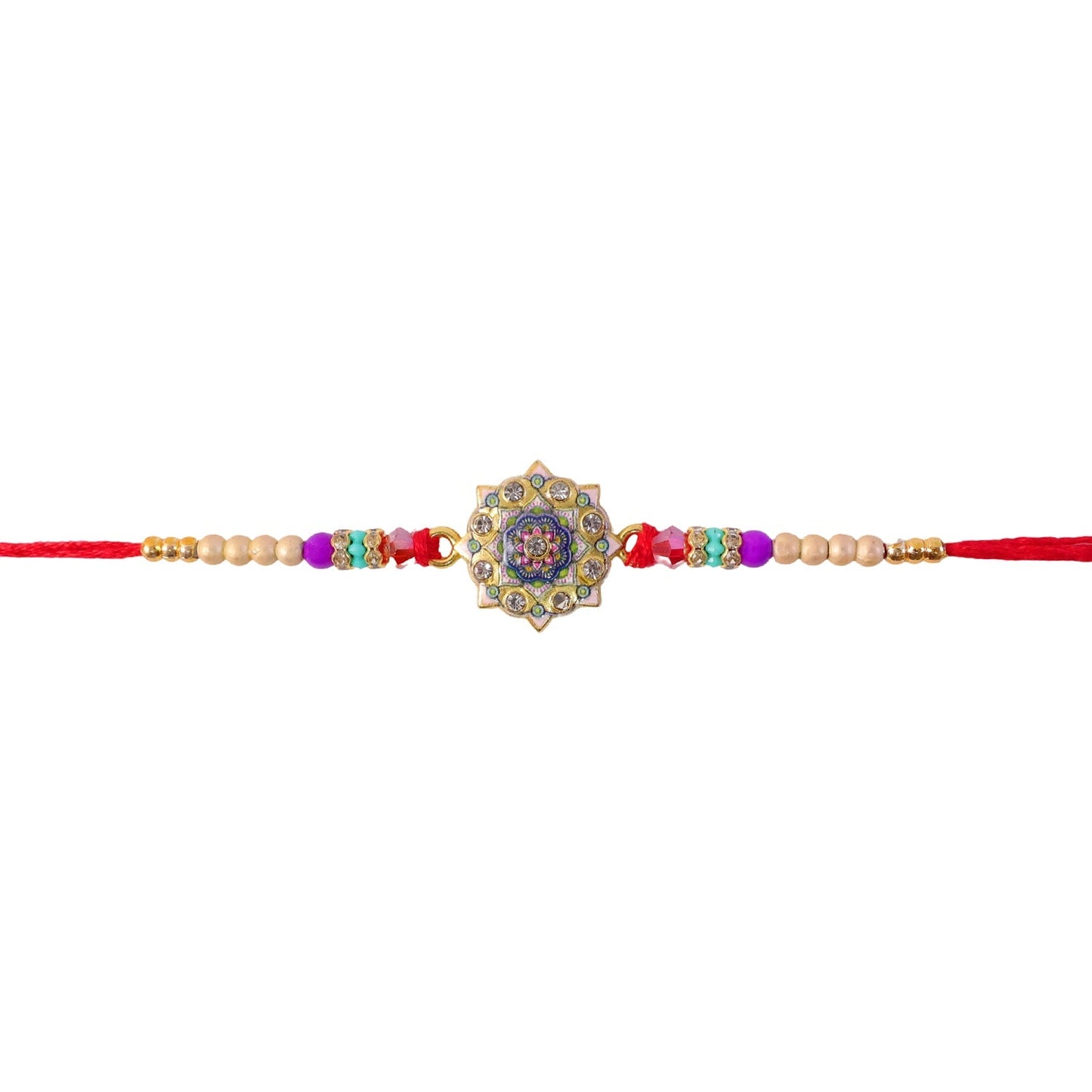 Rakhi for Brother Floral Mandala Enamel Gold Tone Design (5pcs)