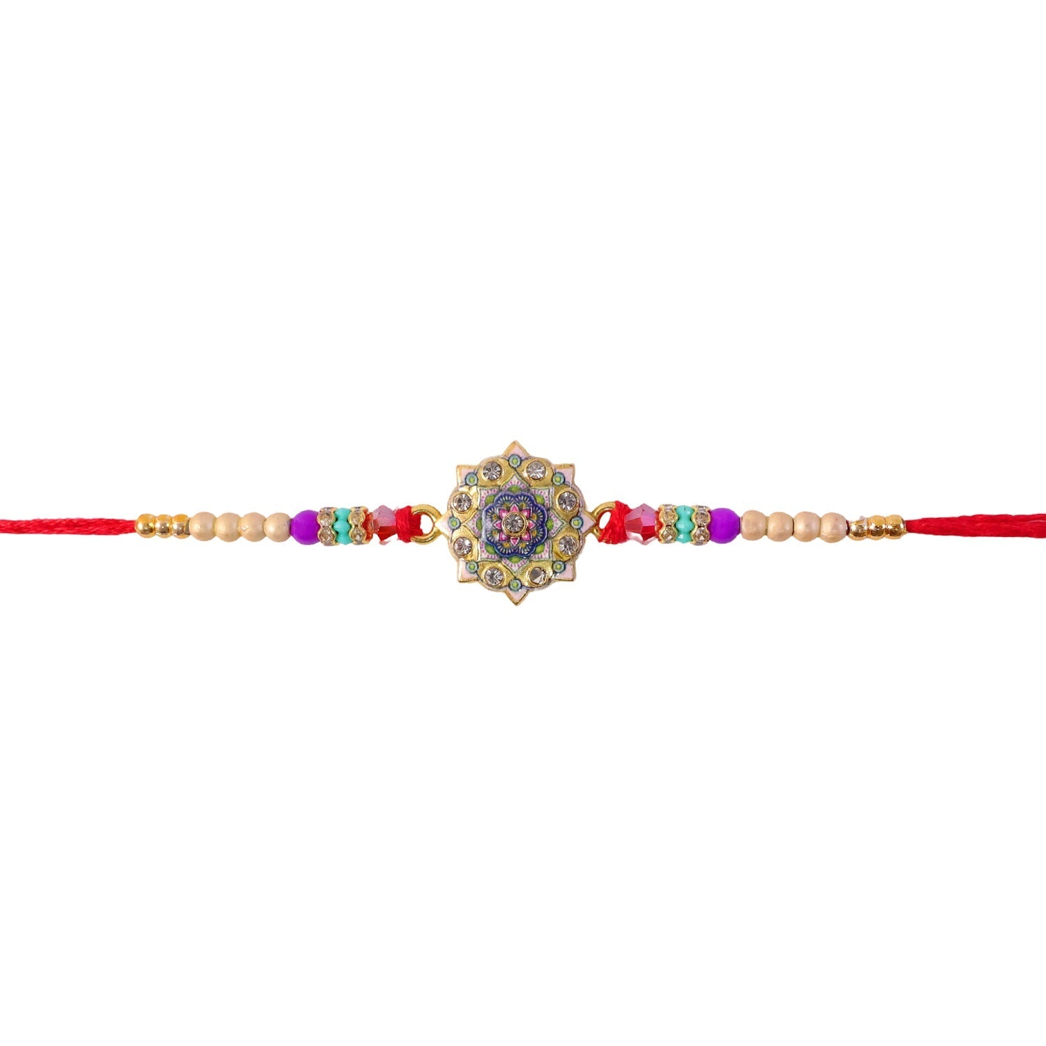 Rakhi for Brother Floral Mandala Enamel Gold Tone Design (5pcs)