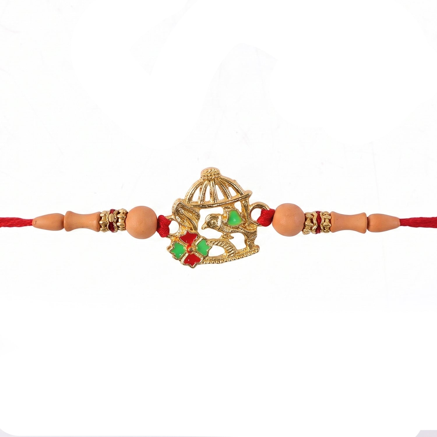 Golden Bow and Arrow Rakhi for Boys with Red Thread and Beads