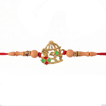 Golden Bow and Arrow Rakhi for Boys with Red Thread and Beads