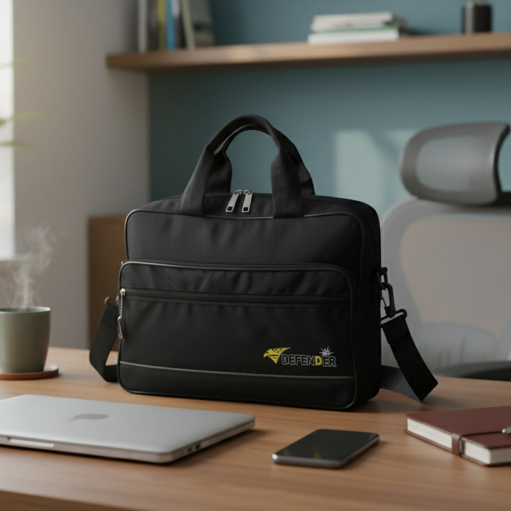 Defender Laptop Bag 15.5 Inch – Office Laptop Briefcase with Shoulder Strap (Black)