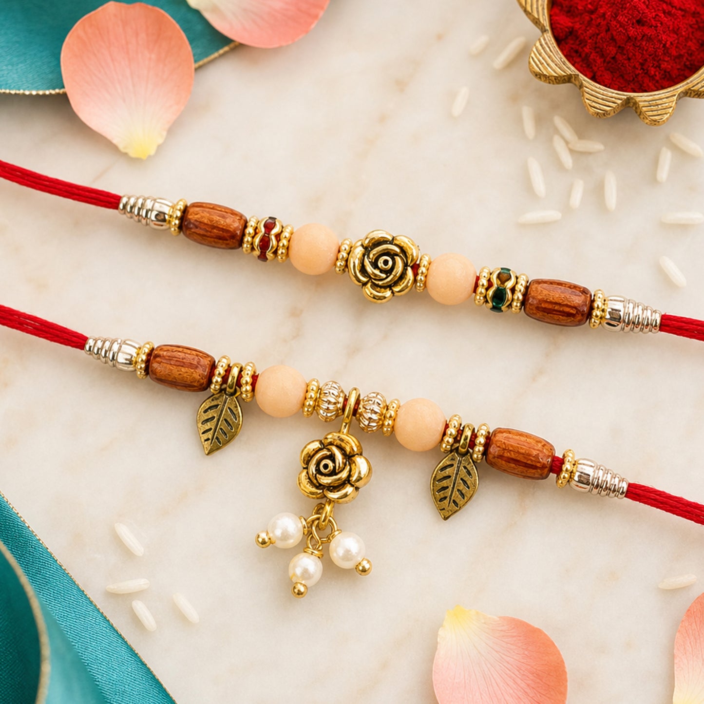 Traditional Om Couple Rakhi Set with Rudraksha Crystal Beads