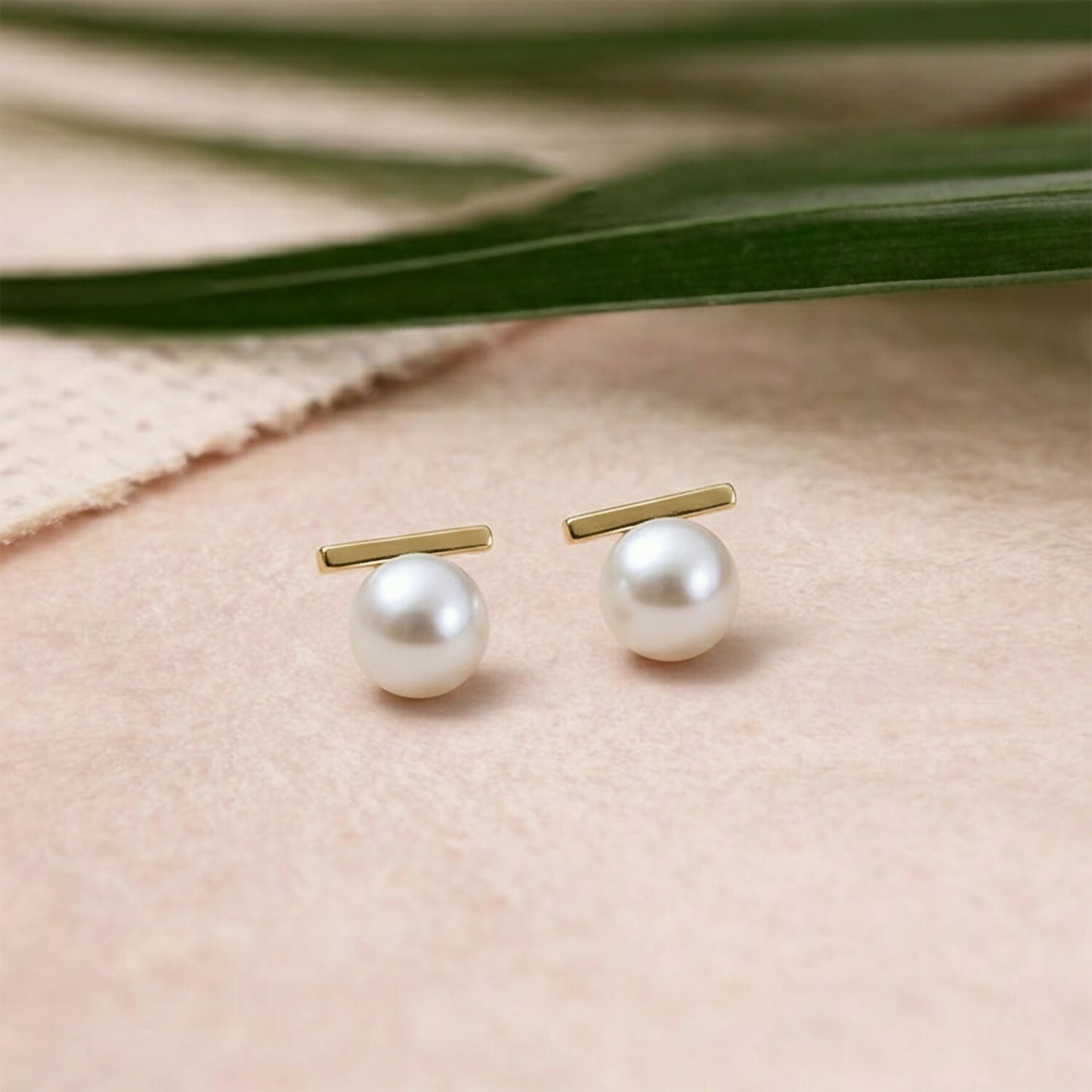 Elegant Pearl Bar Stud Earrings for Women | Minimal Gold Plated Korean Style Earrings | Daily Wear & Party Jewelry