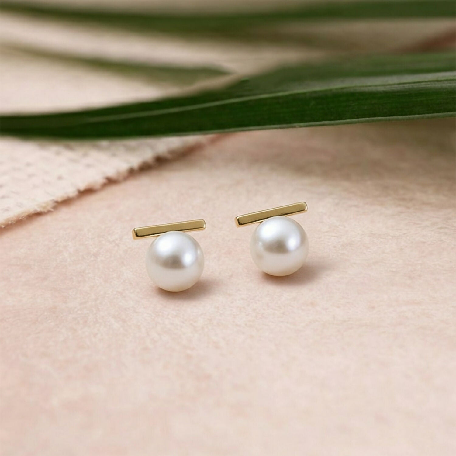 Elegant Pearl Bar Stud Earrings for Women | Minimal Gold Plated Korean Style Earrings | Daily Wear & Party Jewelry