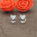 Sterling Silver Double Heart Stud Earrings – Sparkling Elegance