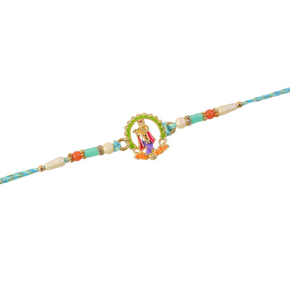 Lord Krishna Flute Arch Pendant Rakhi with Pastel Beads