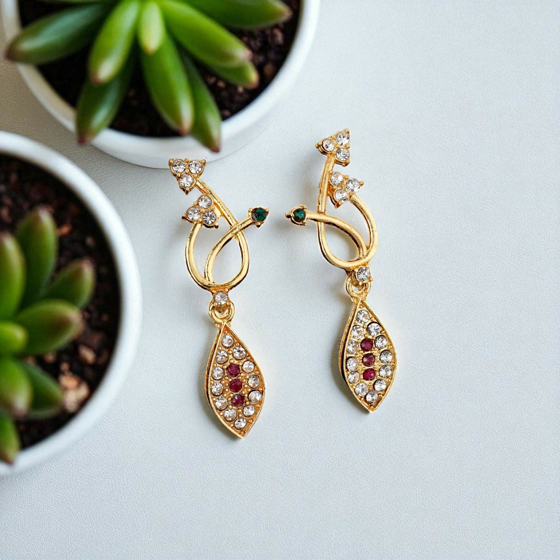 Elegant Gold-Toned Floral & Green-Pink Stone Set