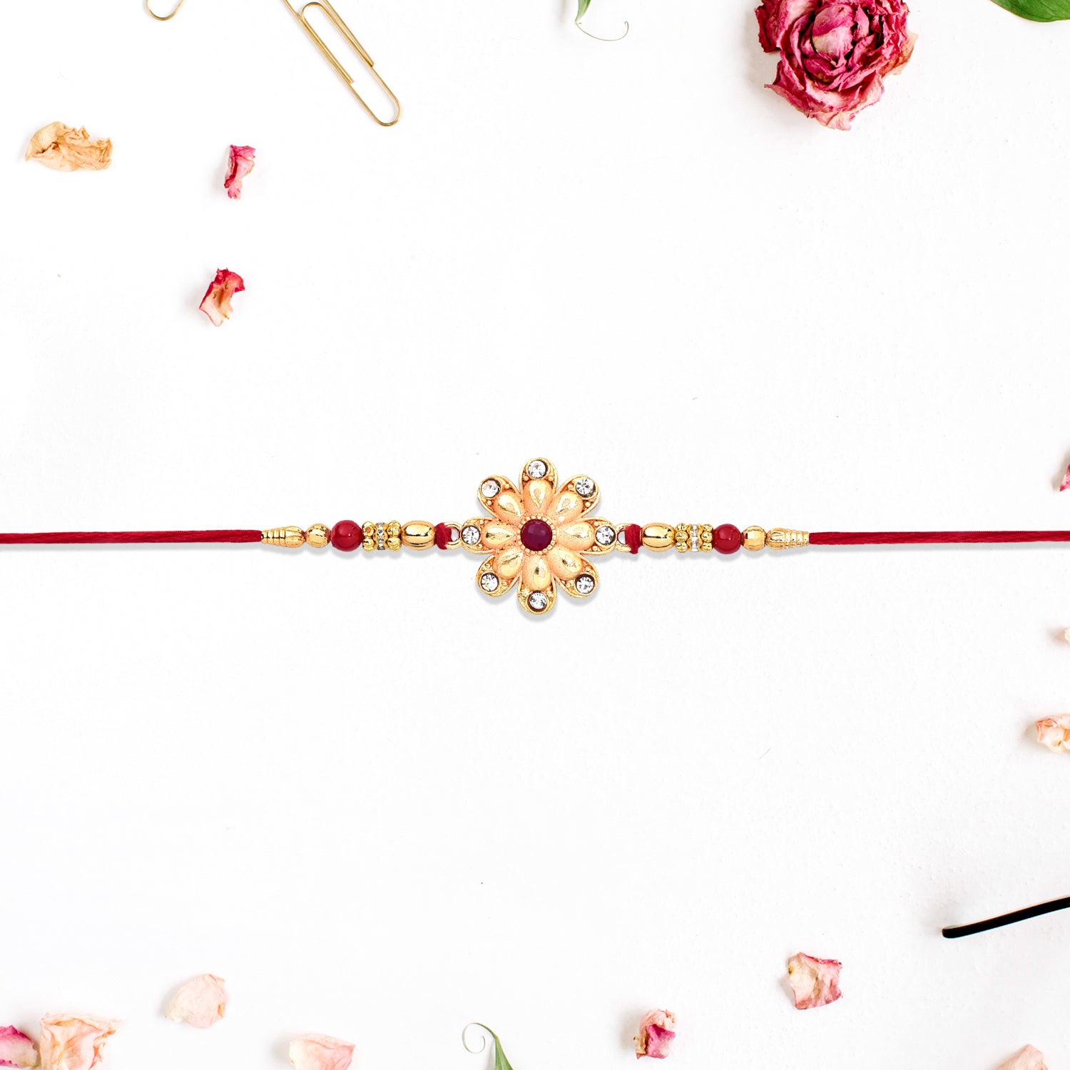 Golden Flower Rakhi for Brother Festive Raksha Bandhan Design (5pcs)