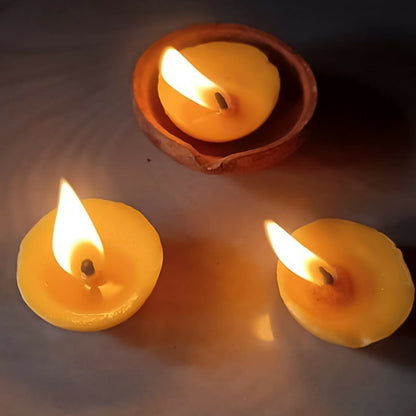 Yellow Wax Diyas for Puja and Decoration (100 gm Pack)