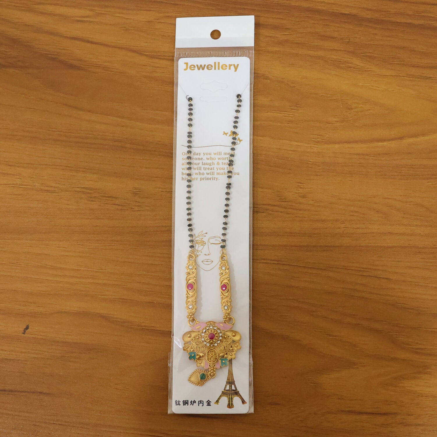 Antique Finish Meenakari Floral Fan Pendant Short Single Strand Mangalsutra