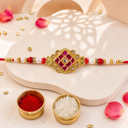 Kundan Beaded Floral Rakhi for Raksha Bandhan Gift (5pcs)