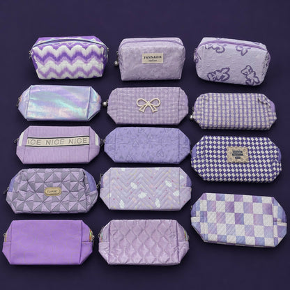Purple makeup and stationery pouch compact and travel-friendly design