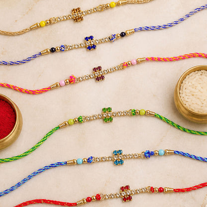 Petite Floral Stone Rakhi for Raksha Bandhan Gifting (Pack of 6)