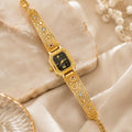 Vintage Gold-Tone Filigree Bracelet Watch for Women – Crystal Accent Black Dial Elegant Jewelry Wristwatch