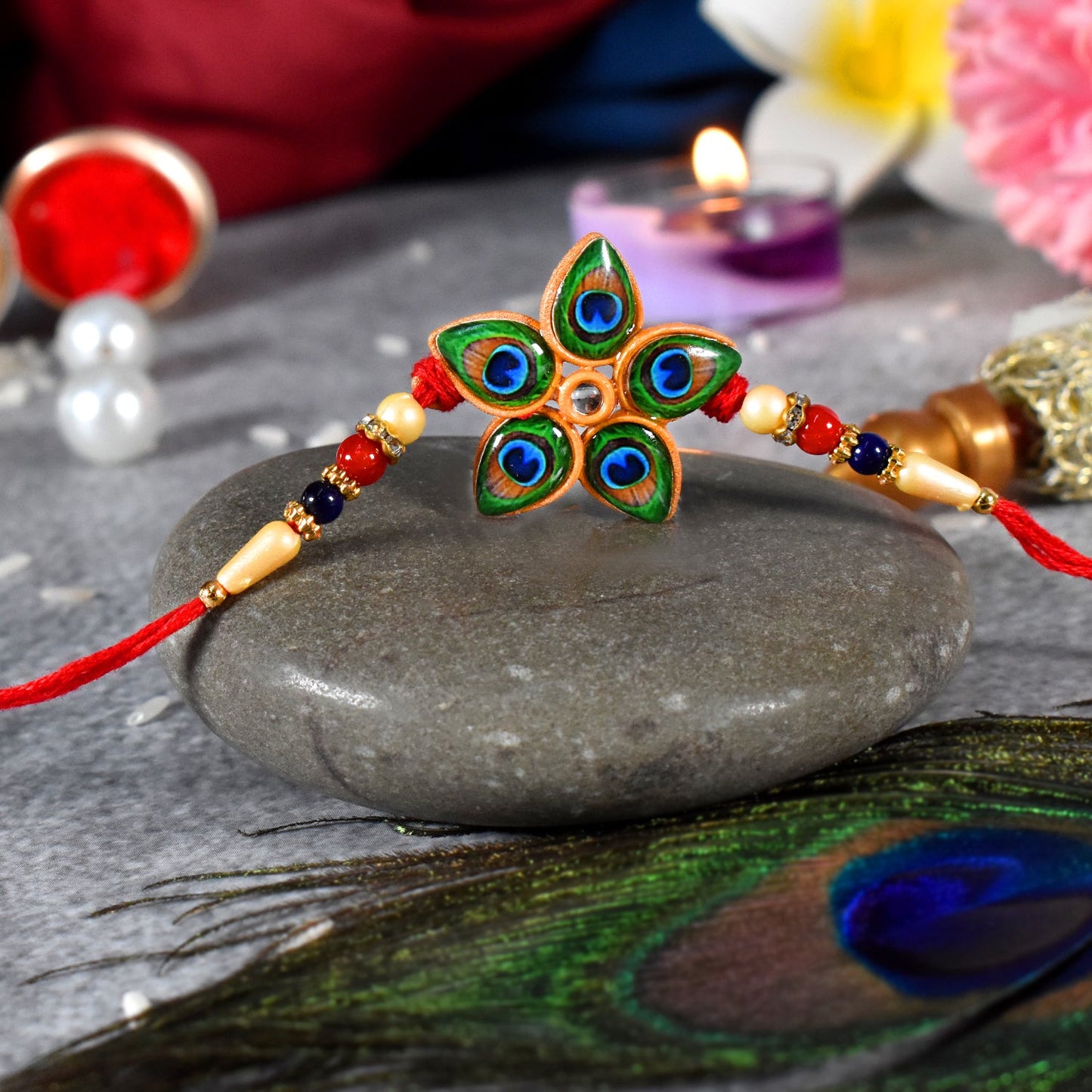 Mor Pankh Rakhi Unique Star-Shaped Peacock Design for Raksha Bandhan (5pcs)