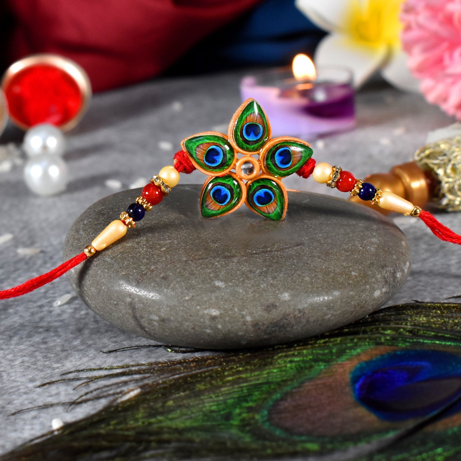 Mor Pankh Rakhi Unique Star-Shaped Peacock Design for Raksha Bandhan (5pcs)