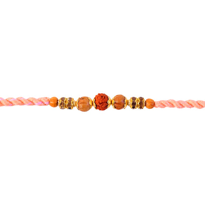 Beautiful Silver Style Rakhi with Soft Beads, Stone Detail and Premium Festive Look