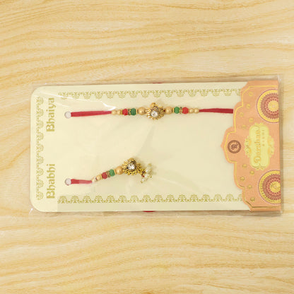 Classic Floral Motif Design Bhai Bhabhi Rakhi with Flower and Pearl Tassel for Gift