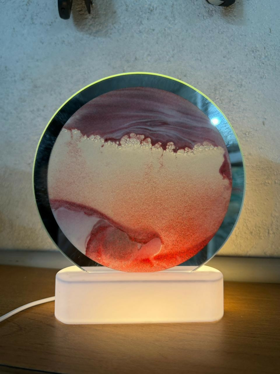 LED Round Static Red Sand Art Lamp | Ambient Decorative Night Light Home Décor