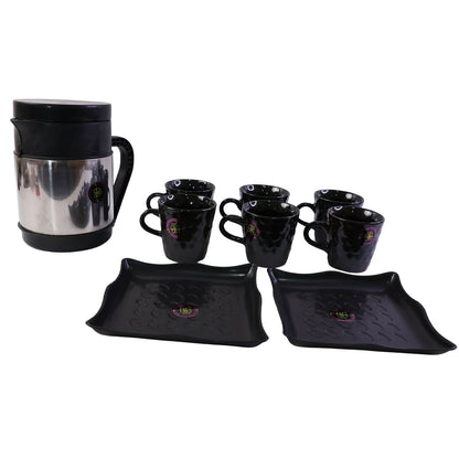 Premium Stainless Steel Tea & Coffee Serving Set with 6 Cups and Tray Set for Home & Office
