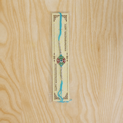 Blue Thread Rakhi with Multicolor Center and Fine Silver Chain