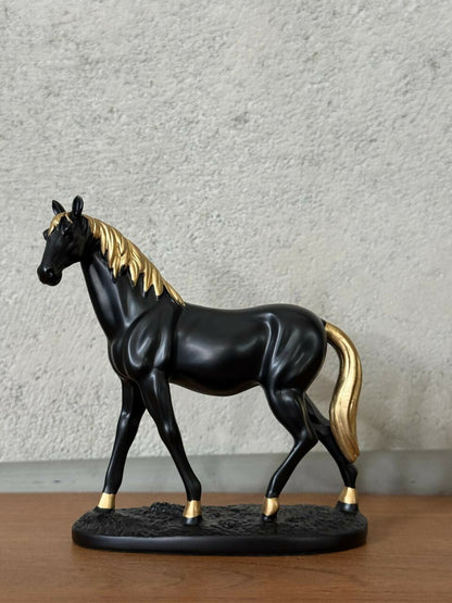 Black Horse Showpiece for Home Decor with Gold Finish