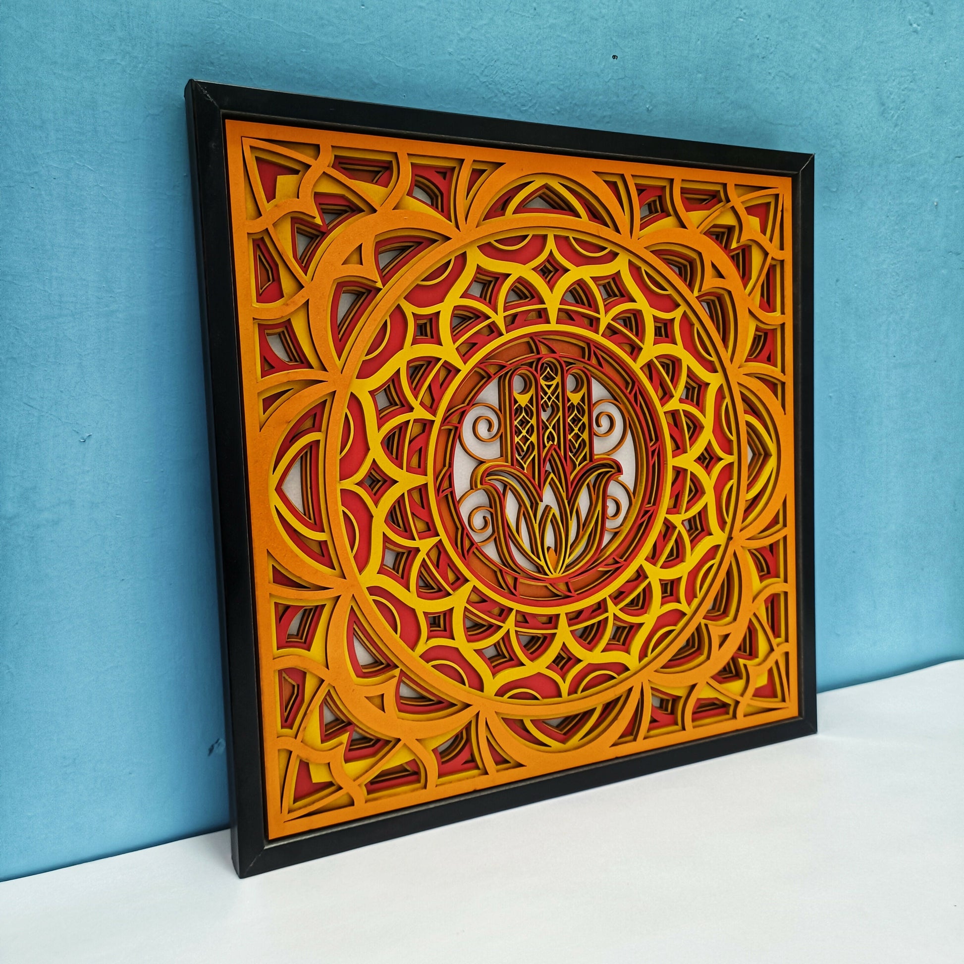 Handcrafted Wooden Mandala Palm Wall Art – Multi-Layer Decorative Frame | Indian Traditional Design | Premium Home Decor Gift for Living Room, Bedroom, Office