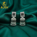 Dome Jhumka Earrings – Elegant Black Stone Detailing and Regal Design