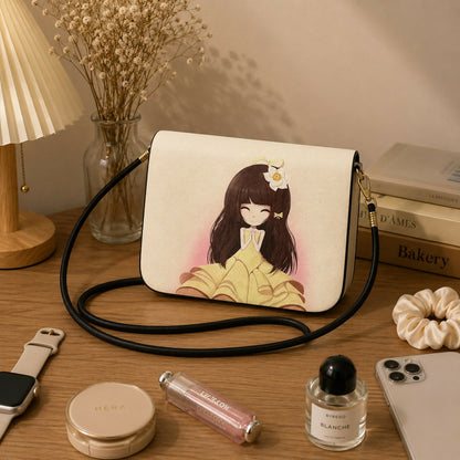 Cute girl print mini sling bag front view