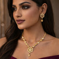 Designer Gold-Tone Hexagon Pendant Necklace Set – Elegant Accessory for Special Occasions