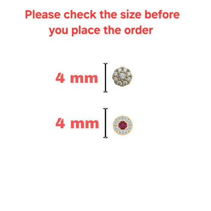 Ruby Diamond Halo stud earrings flat back showing smooth disc design for comfort