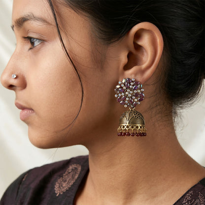Traditional Dome-shaped Antique Golden Jhumka Earrings