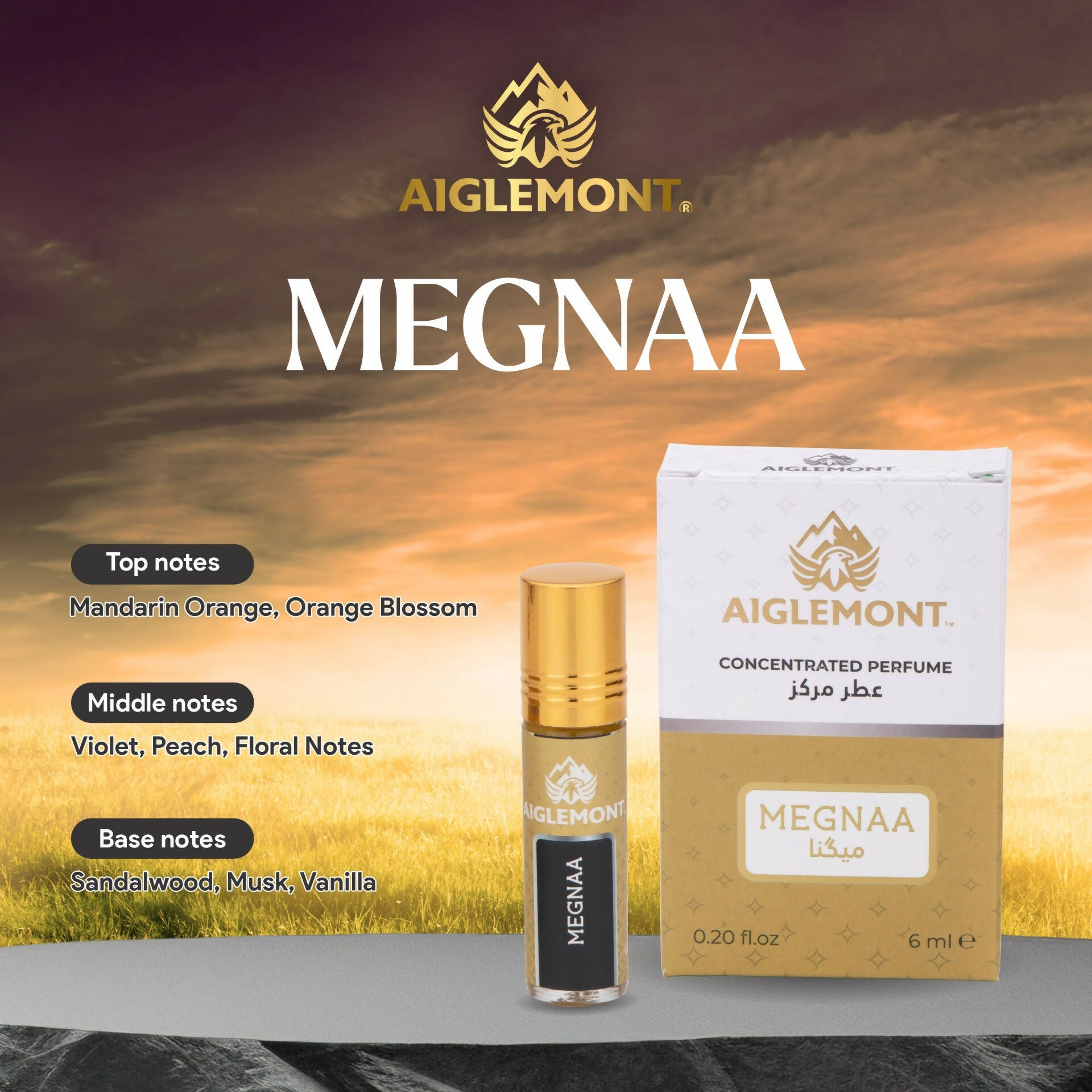 Aiglemont Megnaa, 6ml Roll-on, Alcohol free, Long Lasting Non-Alcoholic Attar Attar, Ittar, Itr, Atar, Athar, Itra