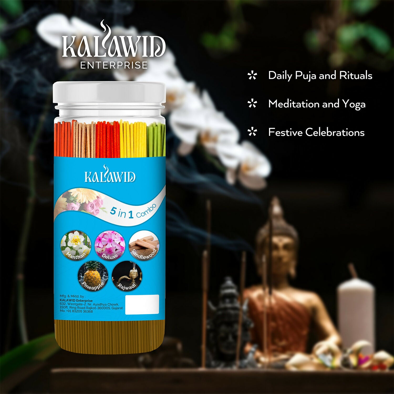Premium Agarbatti 5 In 1 Combo with Manthan, Deluxe, Sandalwood, Pineapple, Rajwadi Fragrances for Daily Pooja & Relaxation (400 Gm)