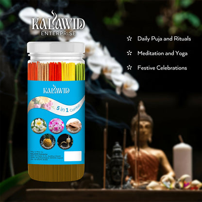 Premium Agarbatti 5 In 1 Combo with Manthan, Deluxe, Sandalwood, Pineapple, Rajwadi Fragrances for Daily Pooja & Relaxation (400 Gm)