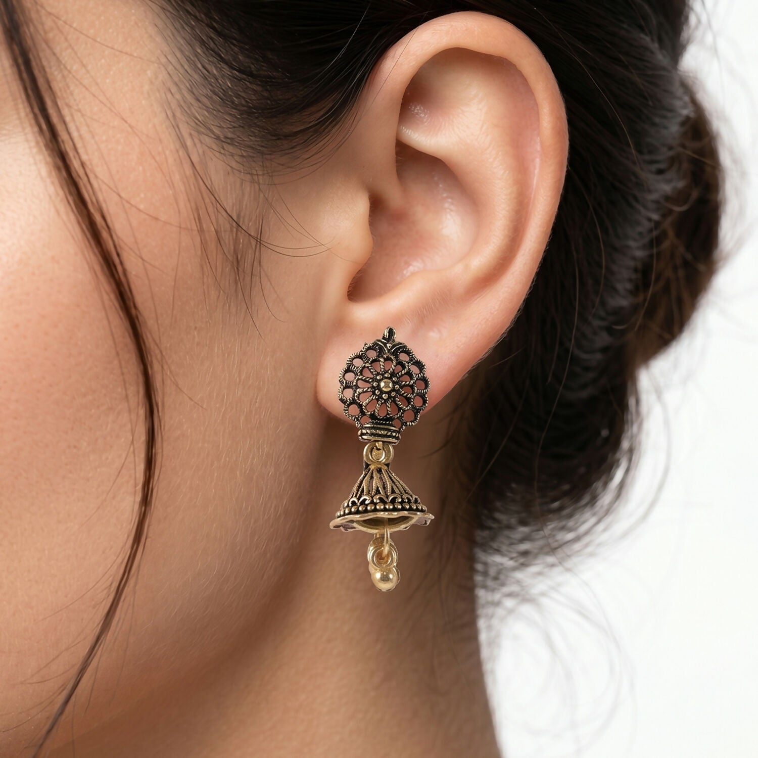 12 Pair Oxidised Round Floral Jhumka Earrings Set for Women