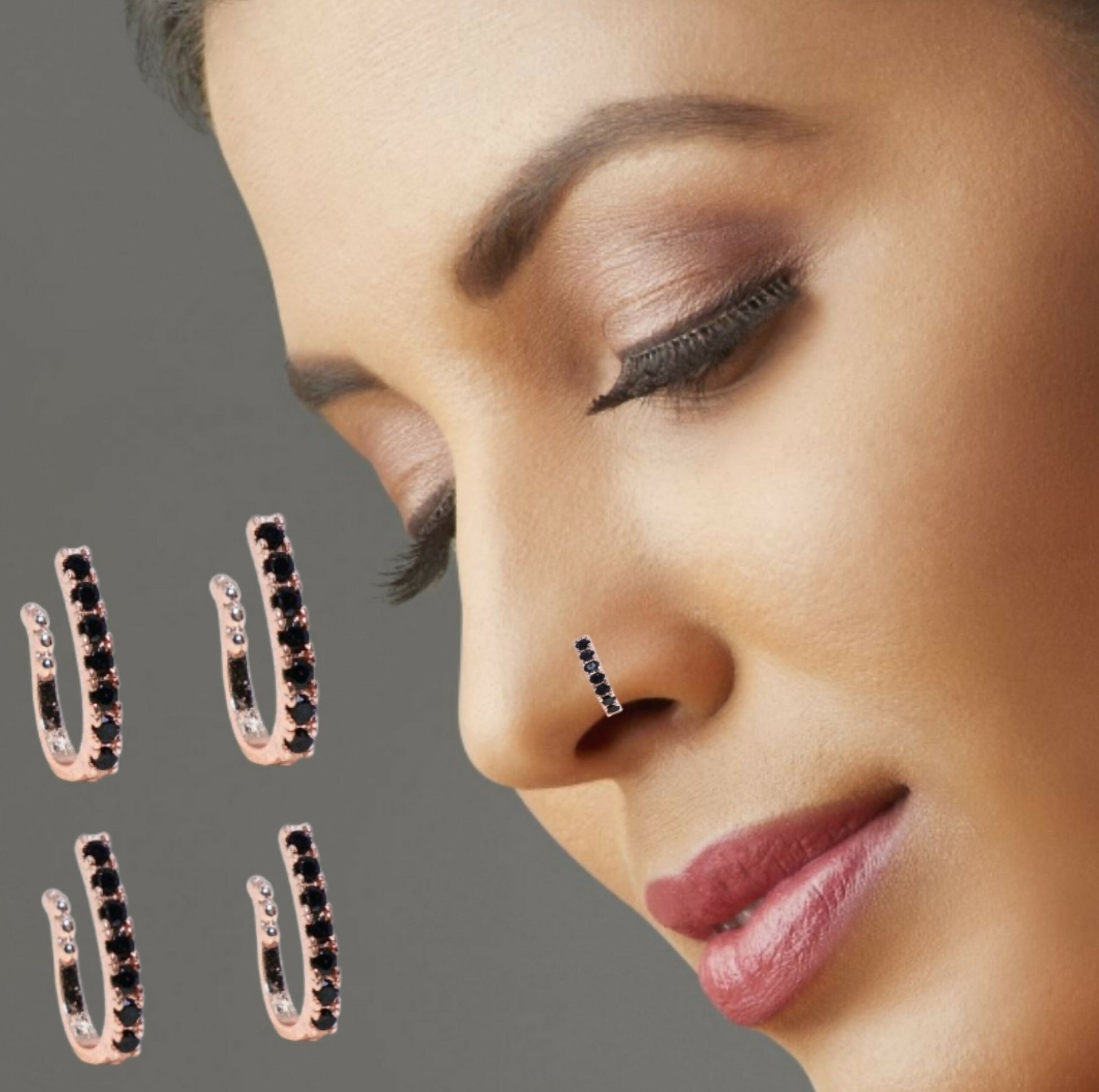 Minimalist Rose Gold Pink Bar Non-Piercing Nose Stud/Pin Combo Pack of 4