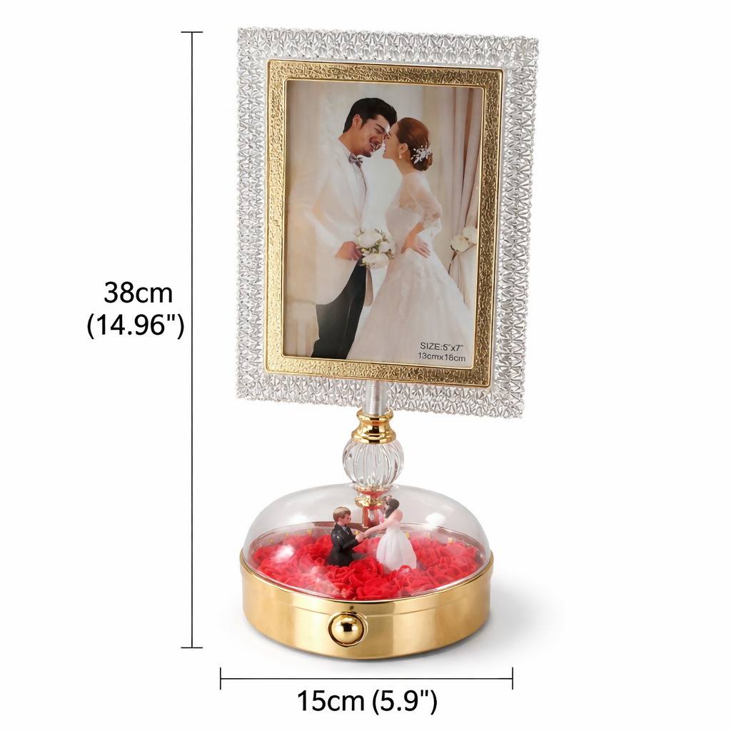 LED Crystal Photo Frame Lamp with Couple Figurine Base Decor