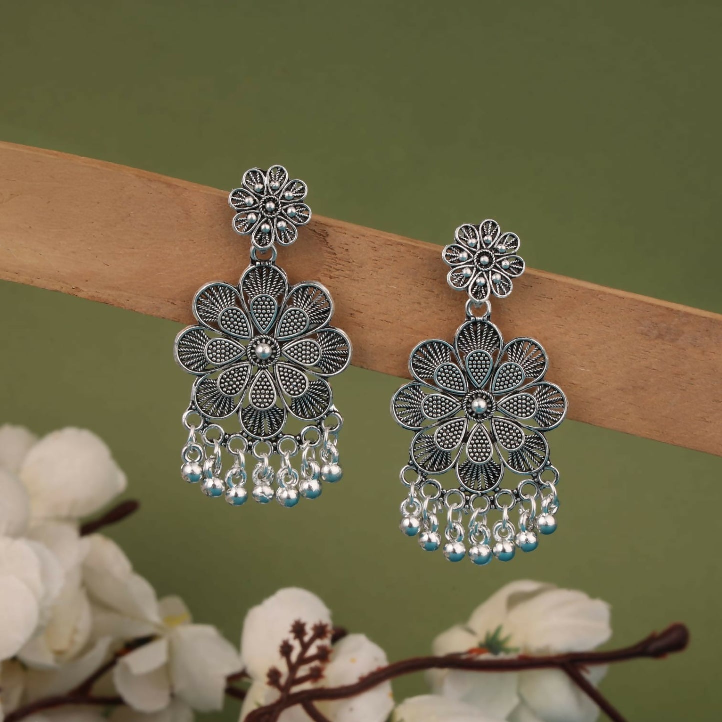 Trendy Oxidised Silver Statement Earrings Combo Set for Women & Girls (Set of 4)