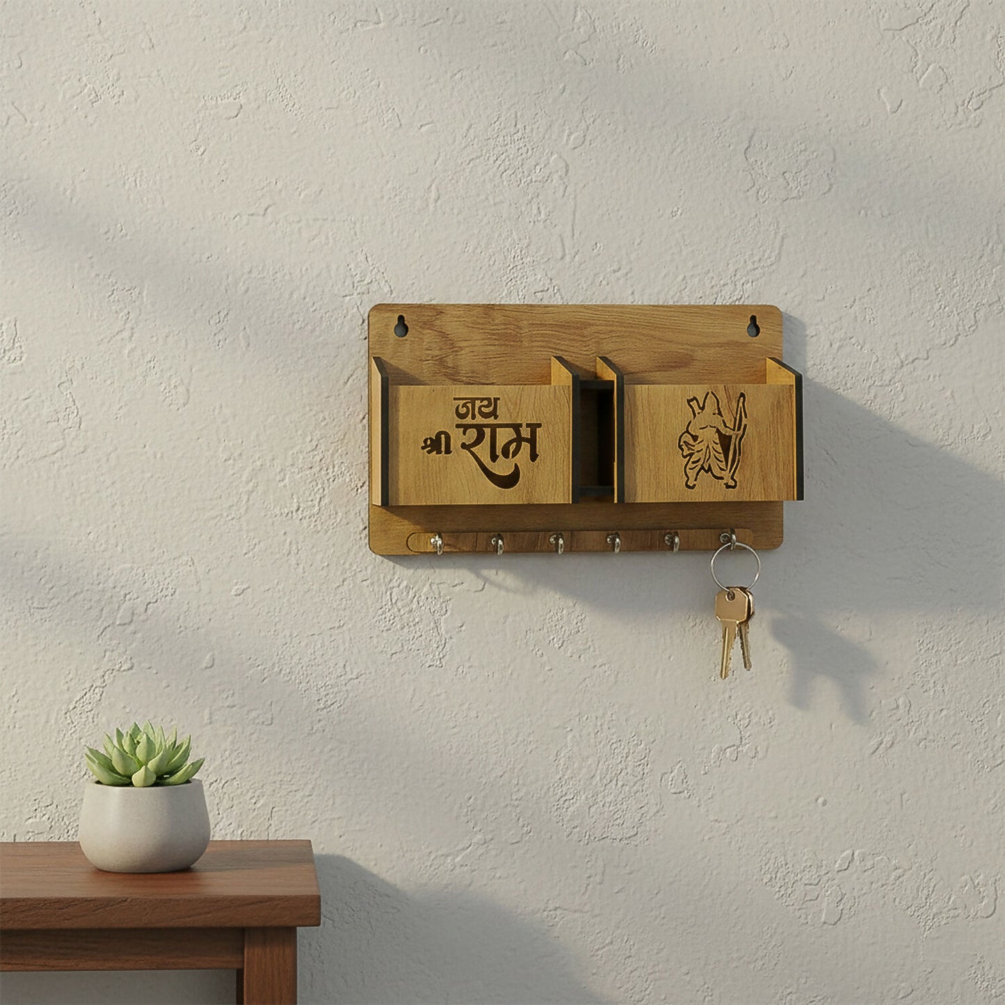 Decorative Jay Shree Ram Engraved Key Organizer with 6 Hooks