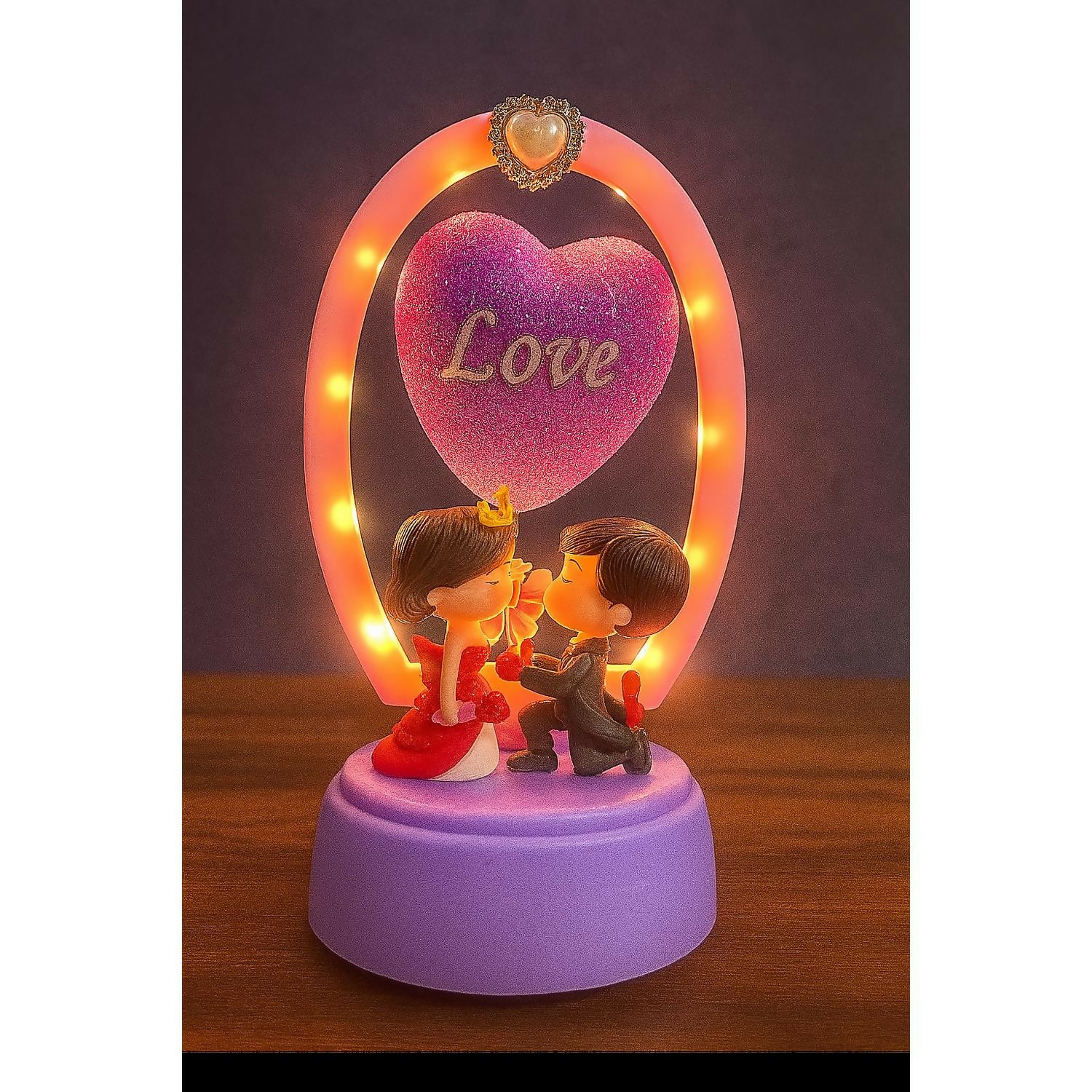 Romantic Couple LED Night Lamp with Glitter Heart and Love Sign – Decorative Table Light with Warm Glow for Bedroom, Living Room, Anniversary, Wedding, Valentine’s Day & Special Gifting
