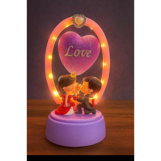 Romantic Couple LED Night Lamp with Glitter Heart and Love Sign – Decorative Table Light with Warm Glow for Bedroom, Living Room, Anniversary, Wedding, Valentine’s Day & Special Gifting