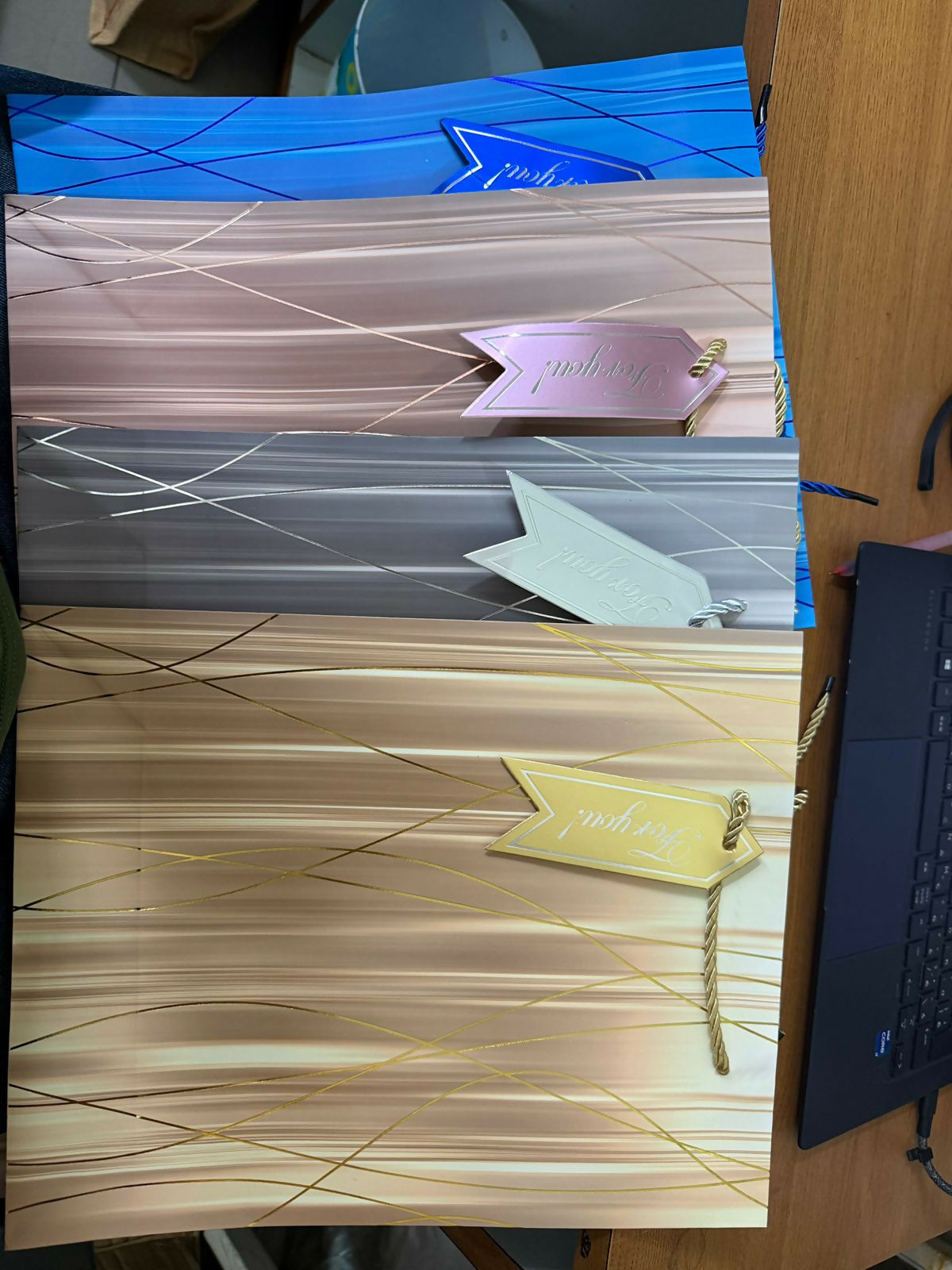 Elegant premium paper gift bag with handle on white background
